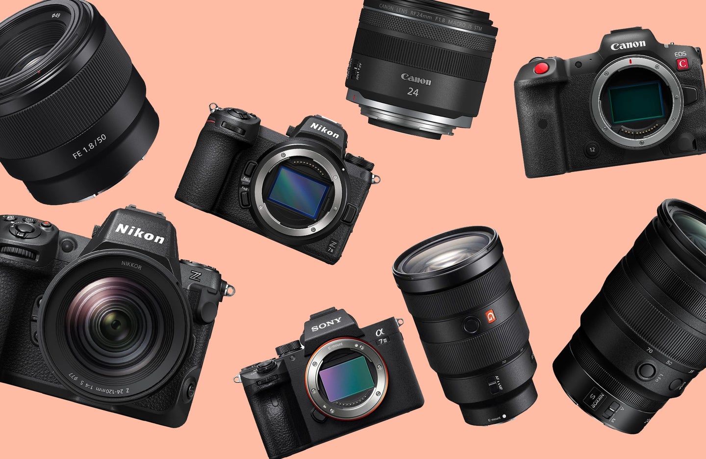 Cameras and lenses from Nikon, Canon, and Sony