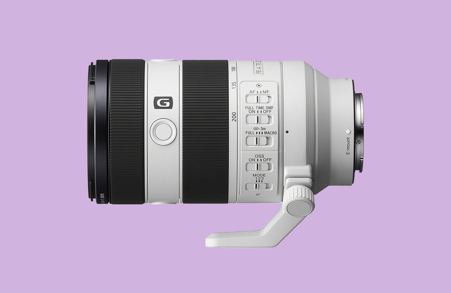 Sony FE 70-200MM F4 Macro G OSS II against a purple background