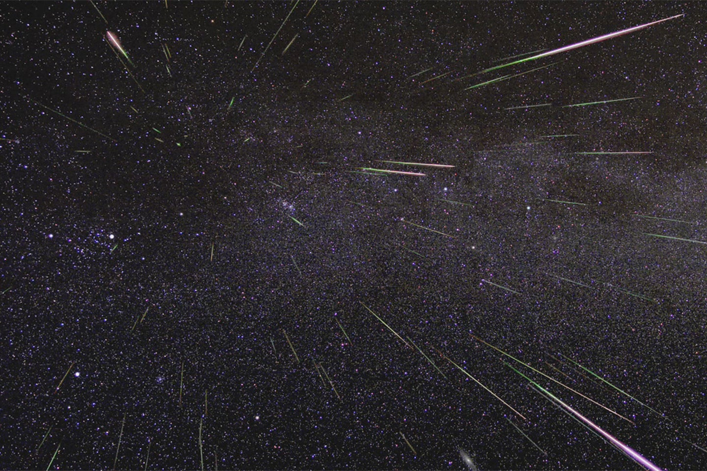 A shower of Perseids meteors lights up the sky in 2009 in this NASA time-lapse image.