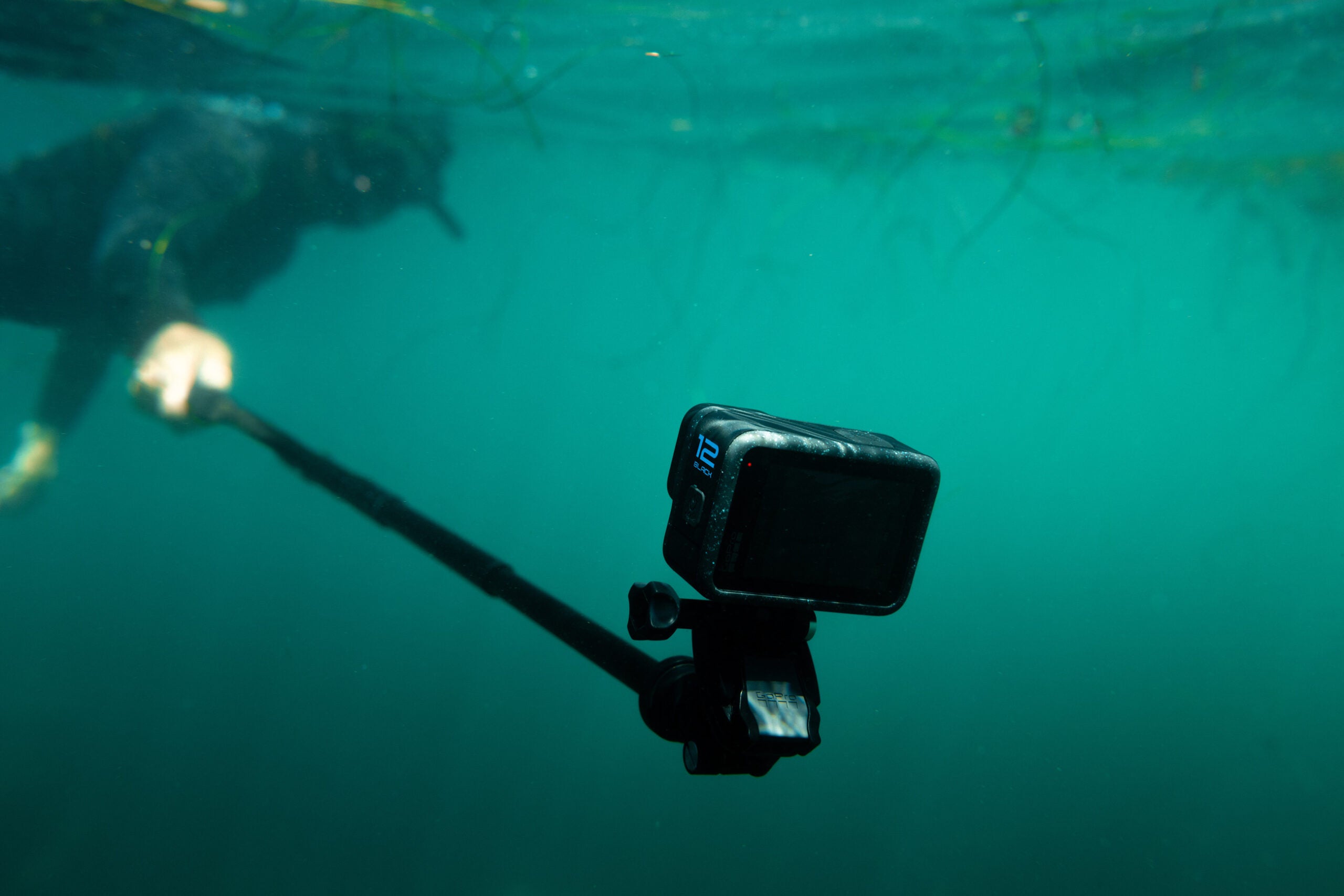 The GoPro Hero12 Black on the new extension pole underwater