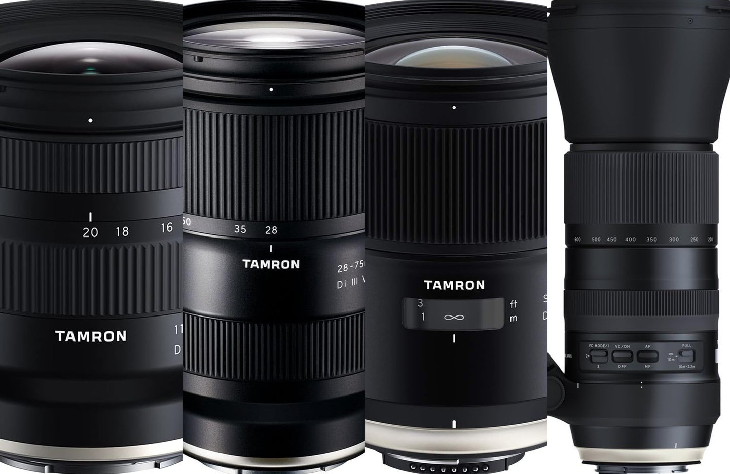 Four of the best Tamron lenses sliced together