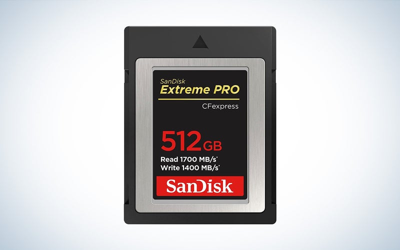 SanDisk 512GB Extreme PRO CFexpress Card Type B against a white background