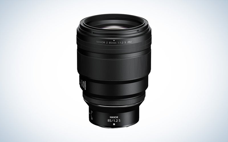 Nikon NIKKOR Z 85mm f/1.2 S prime lens against a white background